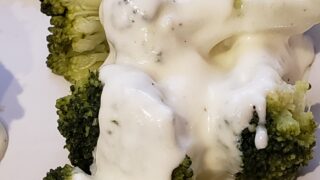 Easy Homemade Alfredo Sauce over broccoli