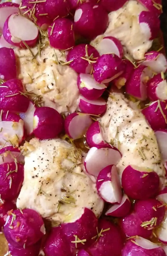 Low Carb Rosemary Chicken and Radishes