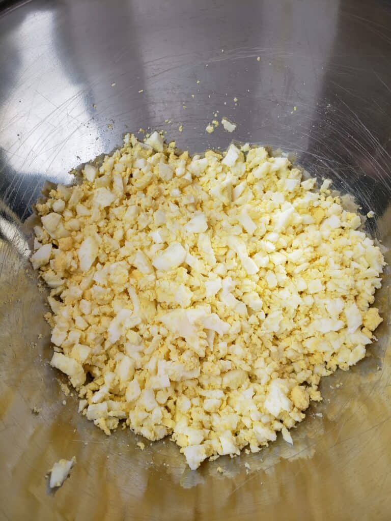 chopped hard boiled eggs in bowl