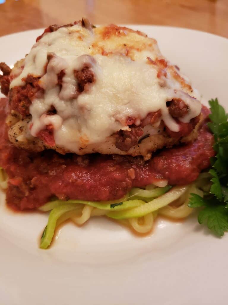 Keto Parmesan Chicken over Zoodles