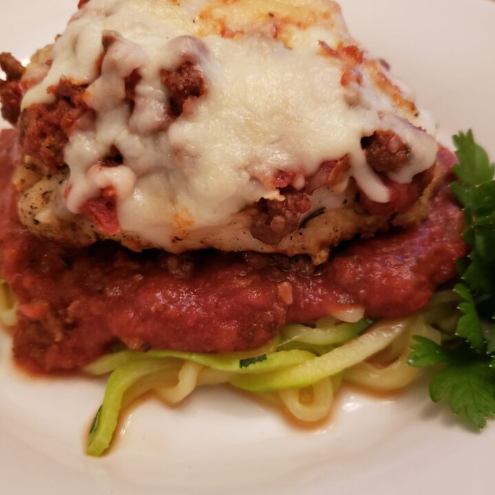 Keto Parmesan Chicken over Zoodles