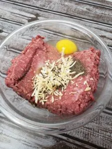 ingredients for Simple Recipe for Hamburgers in a bowl