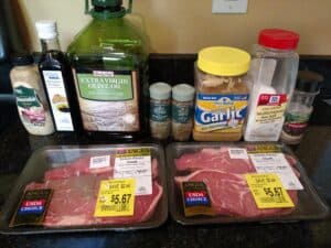 ingredients for Marinated Steaks Freezer Meal 