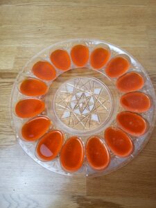 orange jello in deviled egg mold