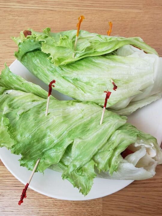 2 BLT Lettuce wraps on a plate
