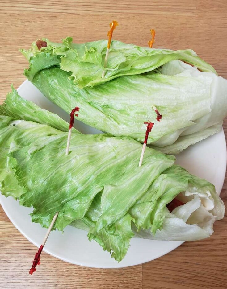 2 BLT Lettuce wraps on a plate