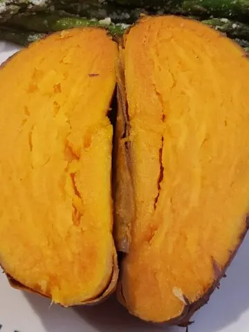 cooked sweet potato cut in half
