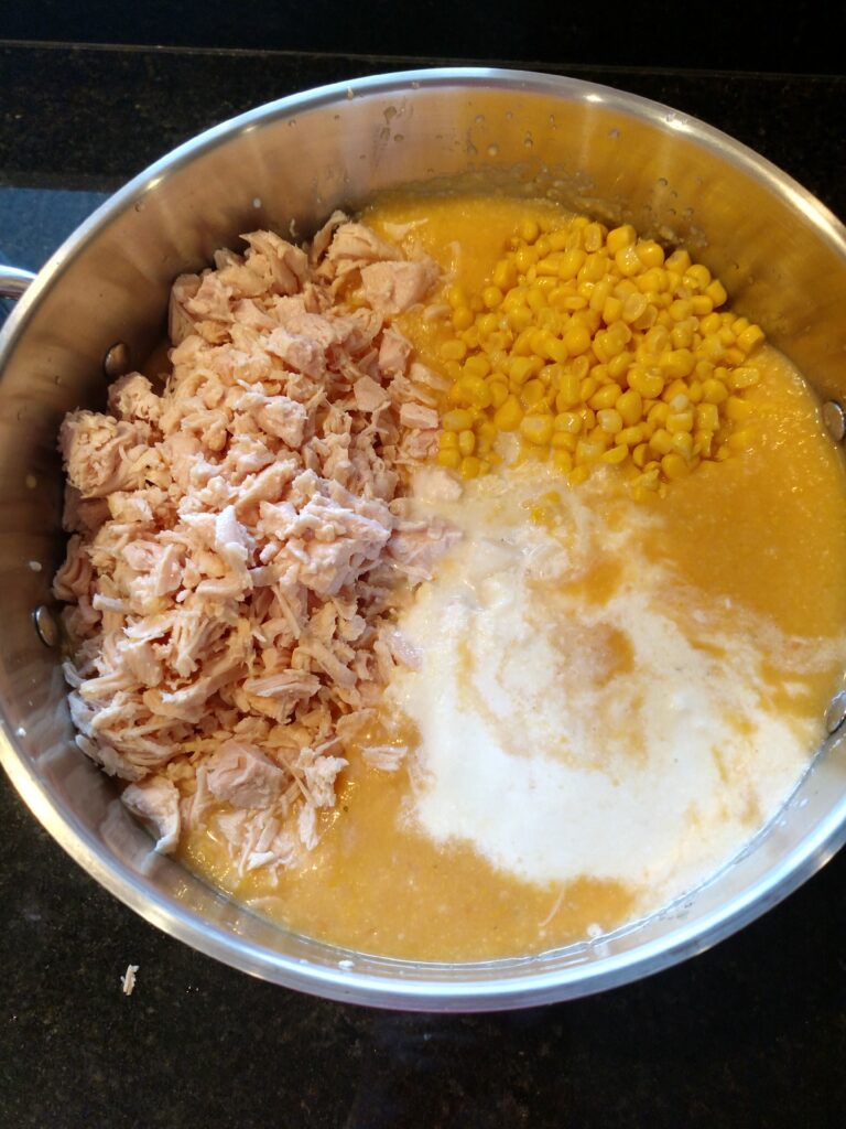 chicken, corn, potatoes and half and half added
