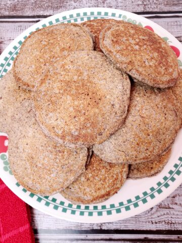 pile of Buckwheat Almond Pancakes on a plate