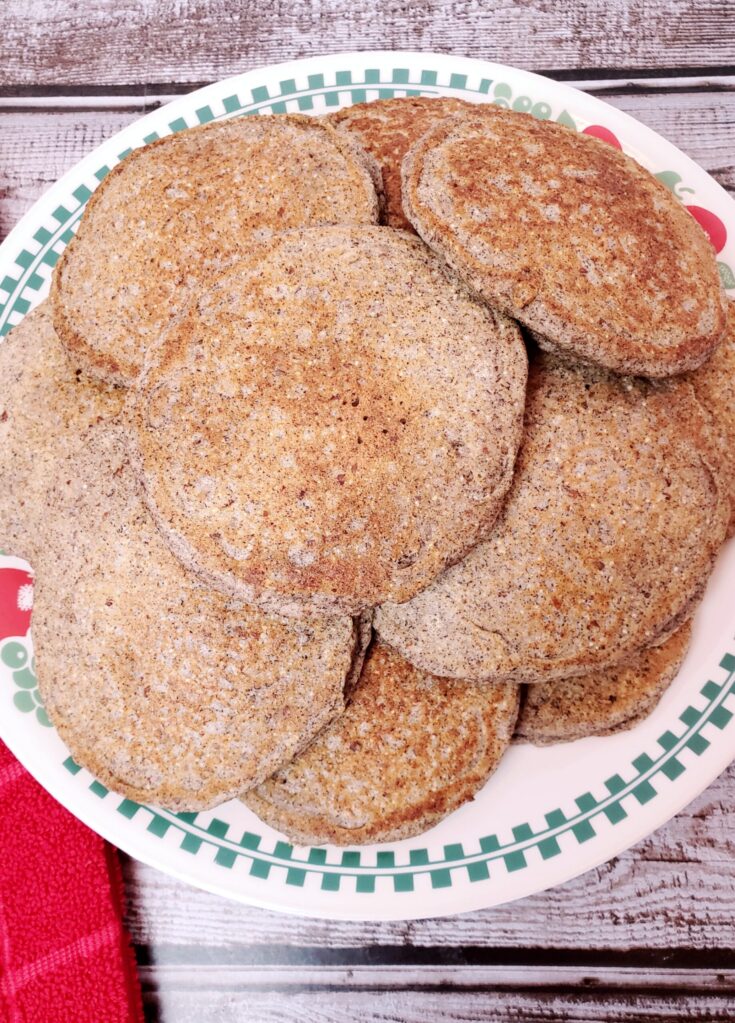 pile of Buckwheat Almond Pancakes on a plate