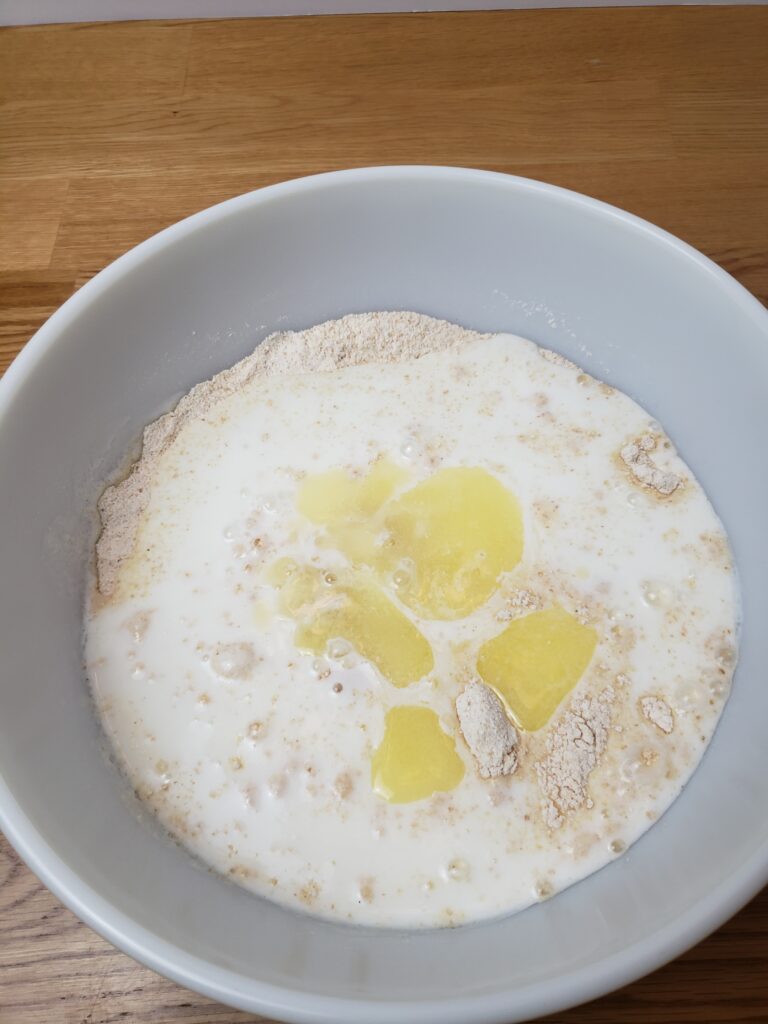 added wet ingredients to dry in bowl