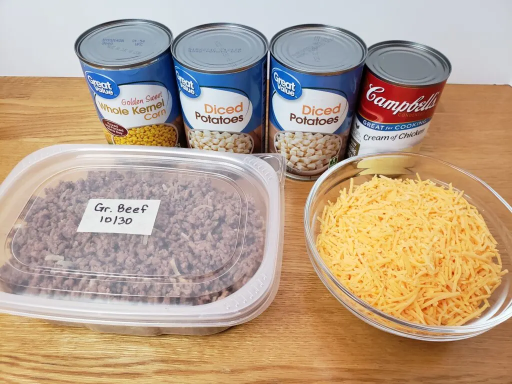 ingredients for Easy Potato Beef and Corn Casserole