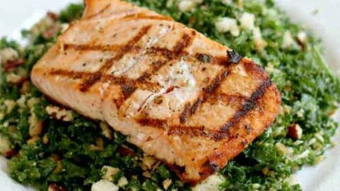 Image for Grilled Salmon Kale Salad with Honey Lemon Vinaigrette