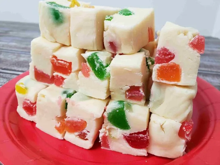 gumdrop fudge on a red plate