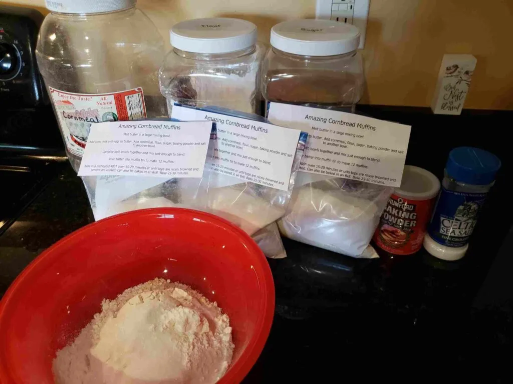 bags labeled for amazing cornmeal muffins mixes