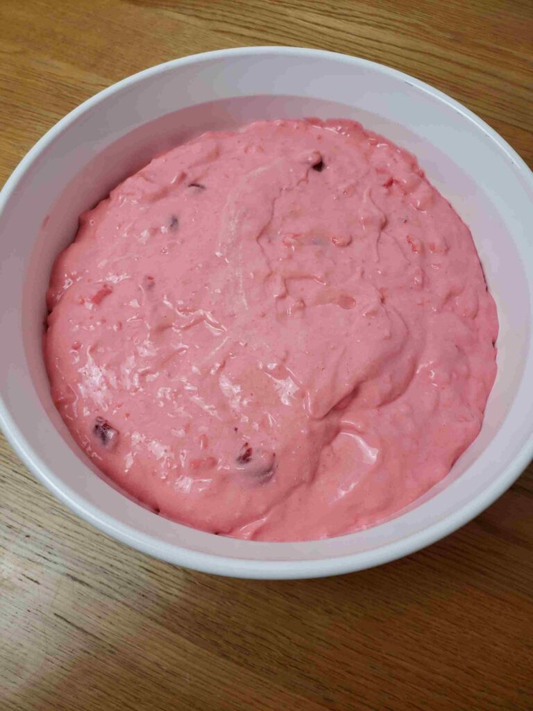 raspberry cherry jell-o in serving dish