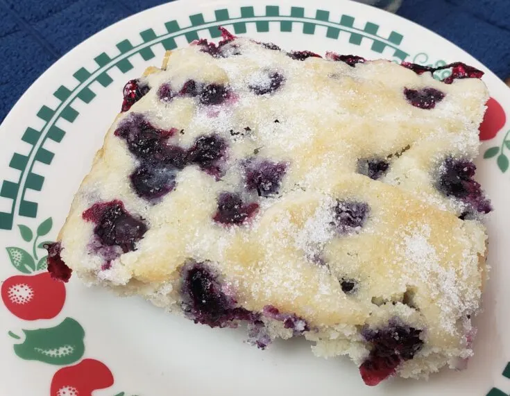 Overnight Blueberry Coffee Cake on serving plate