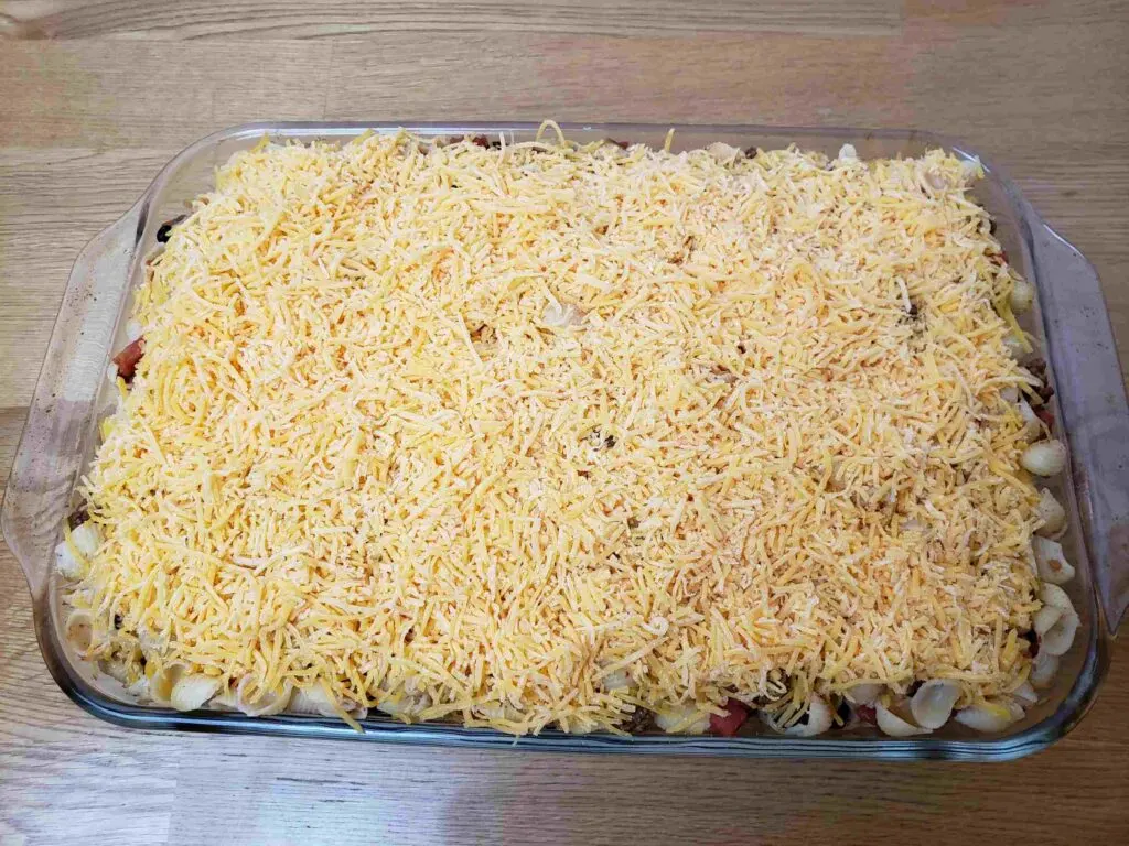 cheese added to taco macaroni casserole