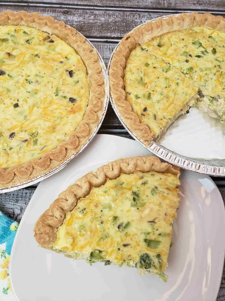 piece of chicken broccoli quiche on white plate