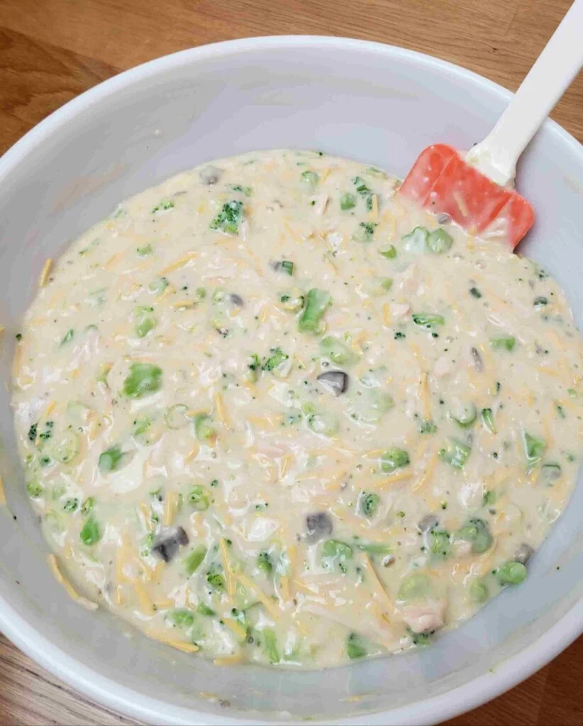 quiche filling in mixing bowl